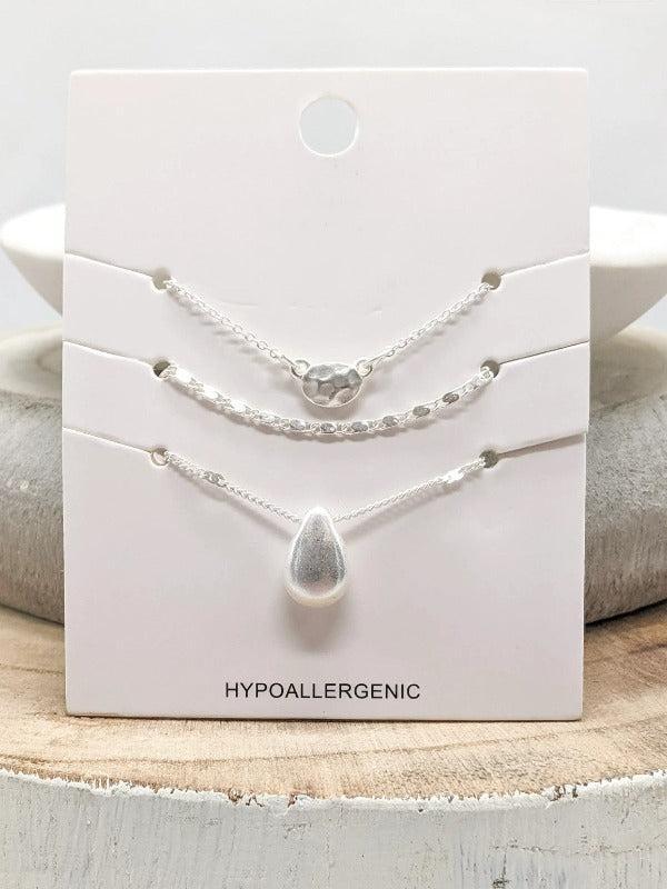 Asher 3 Piece Necklace, Satin Silver