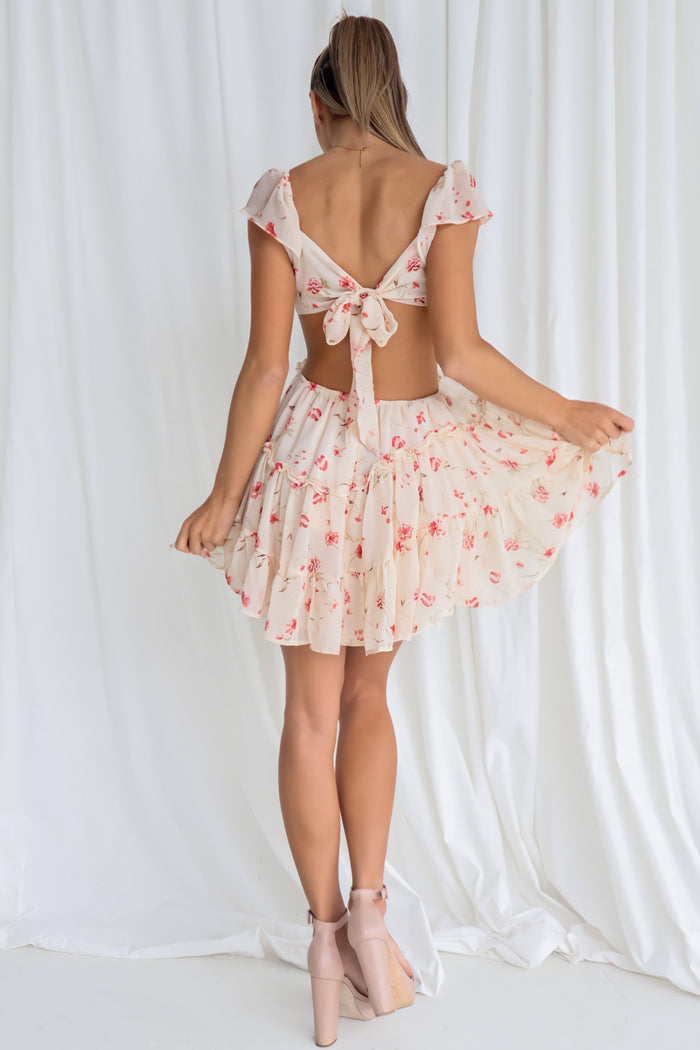 Aspin Mini Dress - Beige/Red Floral - Runway Goddess