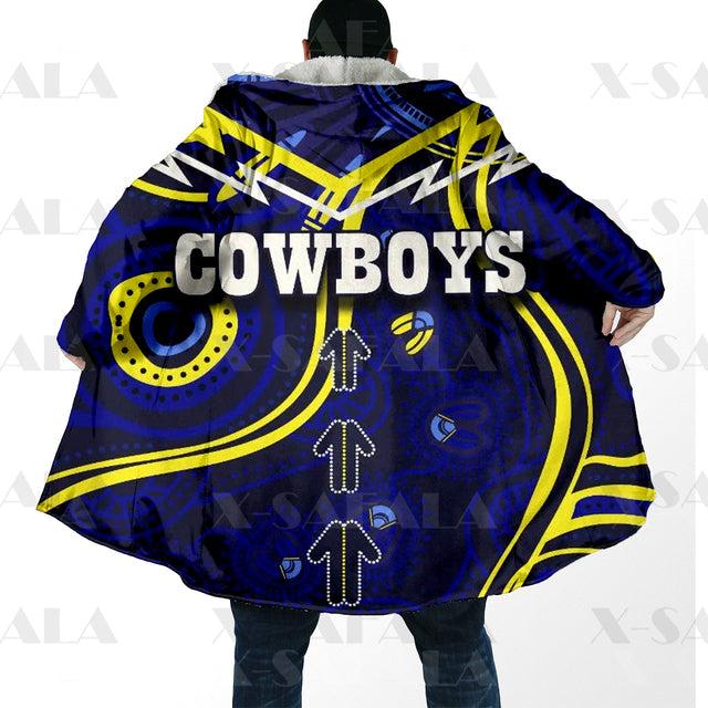 Assorted Anzac Day Indigenous Printed NRL Duffle Hooded Cloaks - Cowboys