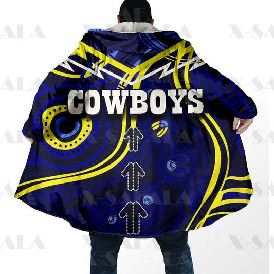 Assorted Anzac Day Indigenous Printed NRL Duffle Hooded Cloaks - Cowboys