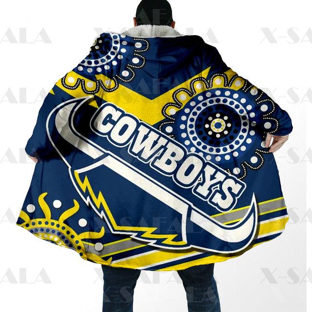 Assorted Anzac Day Indigenous Printed NRL Duffle Hooded Cloaks - Cowboys