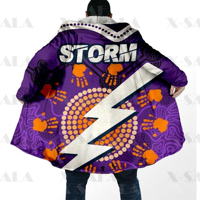 Assorted Anzac Day Indigenous Printed NRL Duffle Hooded Cloaks - Storm & Wests Tigers