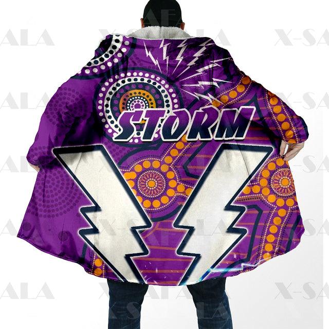 Assorted Anzac Day Indigenous Printed NRL Duffle Hooded Cloaks - Storm & Wests Tigers