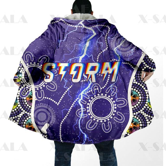 Assorted Anzac Day Indigenous Printed NRL Duffle Hooded Cloaks - Storm & Wests Tigers