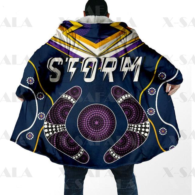 Assorted Anzac Day Indigenous Printed NRL Duffle Hooded Cloaks - Storm & Wests Tigers
