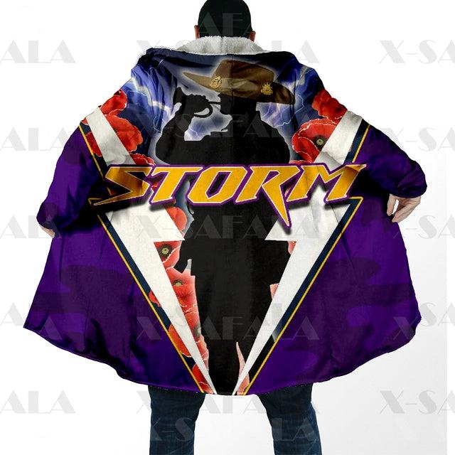 Assorted Anzac Day Indigenous Printed NRL Duffle Hooded Cloaks - Storm & Wests Tigers