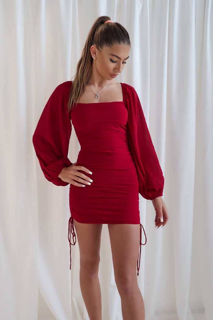 Astrid Mesh Dress - Cherry Red - Runway Goddess