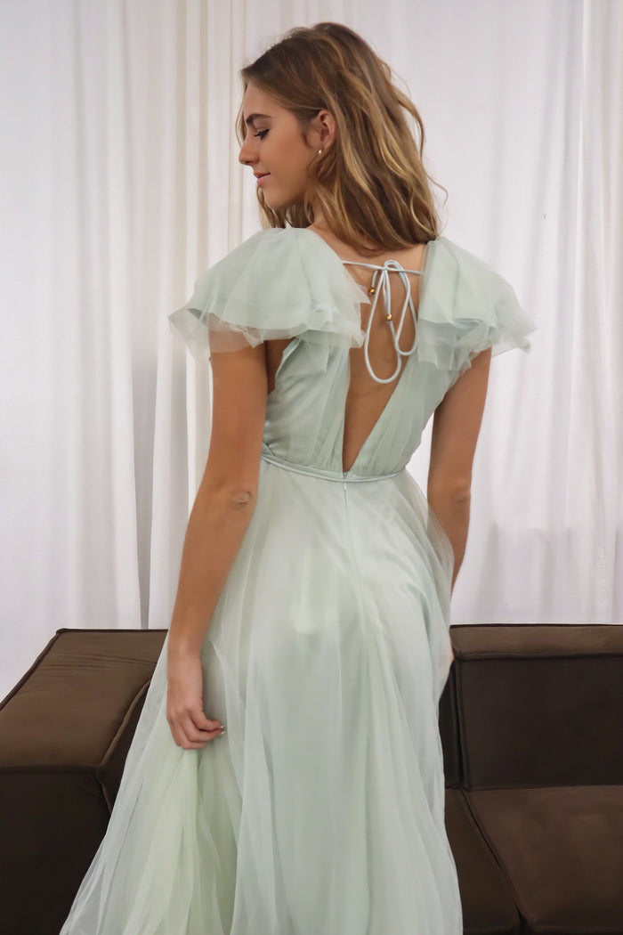 Athena Tulle Midi Dress - Light Sage - Runway Goddess