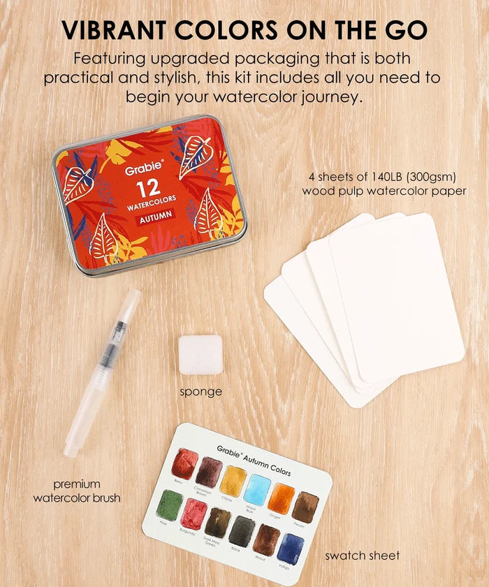 Autumn Co Watercolor Set of 12 with Brush