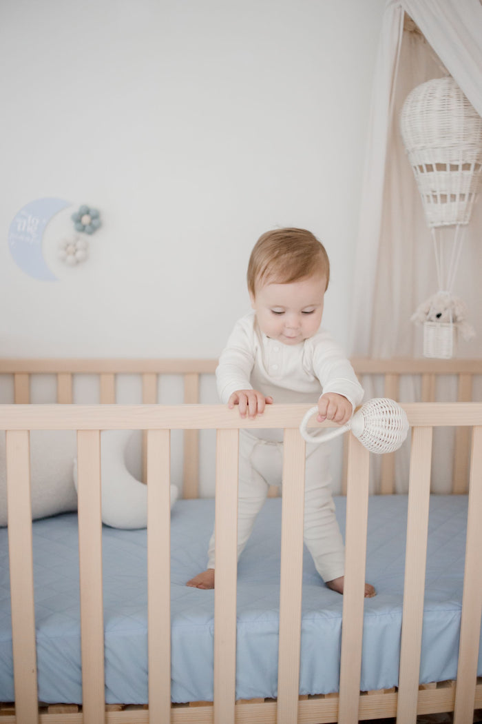 Bambella Designs 2-in-1 Waterproof Cot Sheet & Mattress Protector | Sky Blue