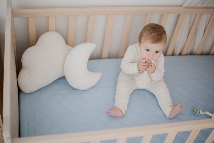 Bambella Designs 2-in-1 Waterproof Cot Sheet & Mattress Protector | Sky Blue