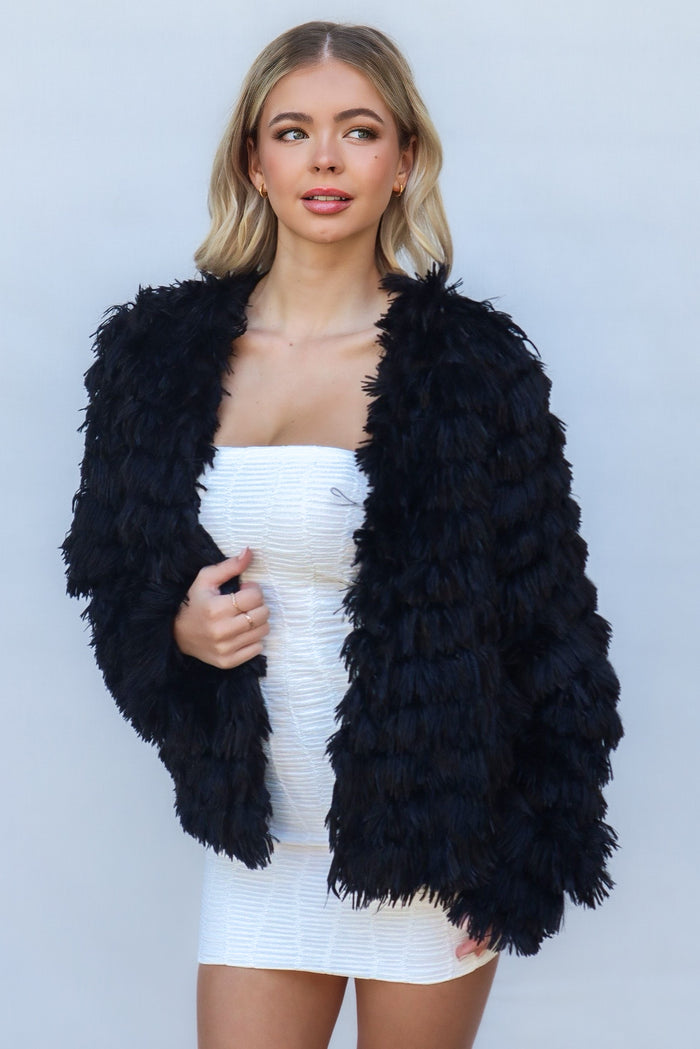 Bambi Faux Fur Jacket - Black - Runway Goddess