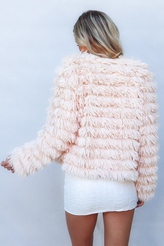 Bambi Faux Fur Jacket - Blush Pink - Runway Goddess
