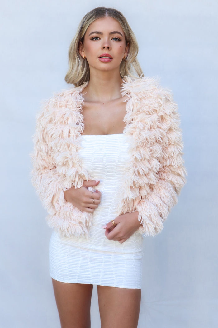 Bambi Faux Fur Jacket - Blush Pink - Runway Goddess