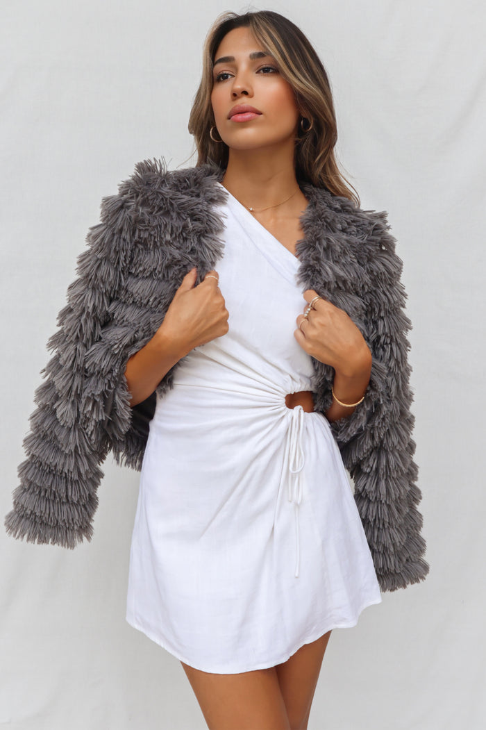 Bambi Faux Fur Jacket - Grey - Runway Goddess