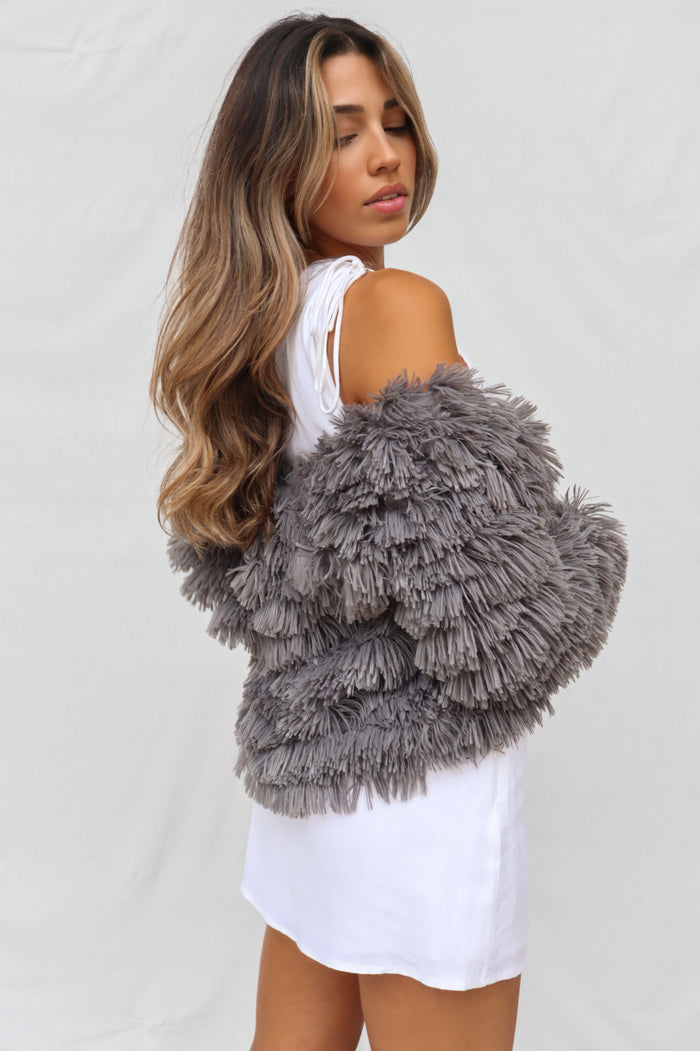 Bambi Faux Fur Jacket - Grey - Runway Goddess