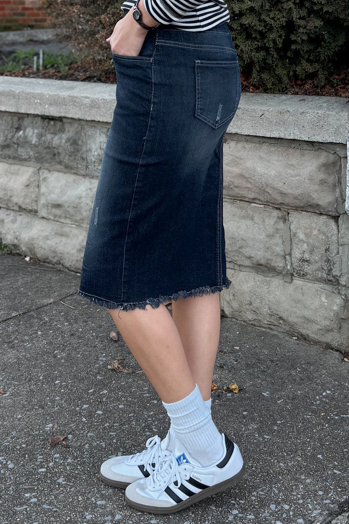 Becca Distressed Denim Skirt in Black