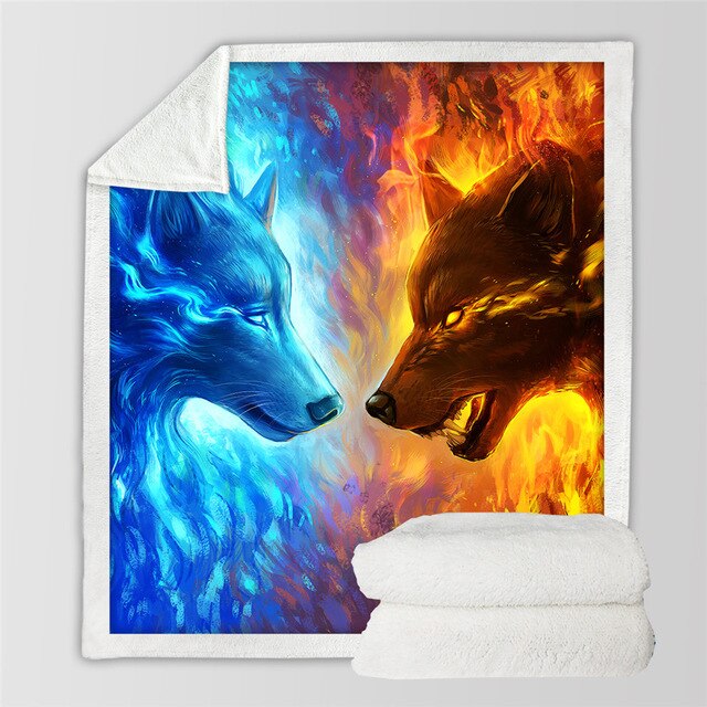 Black Wolf Moon & Assorted Plush Sherpa Blankets