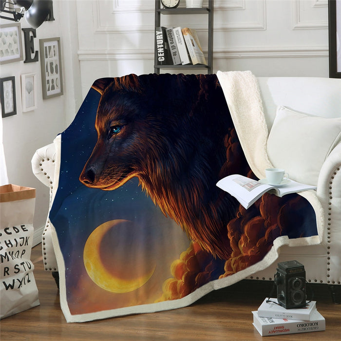 Black Wolf Moon & Assorted Plush Sherpa Blankets