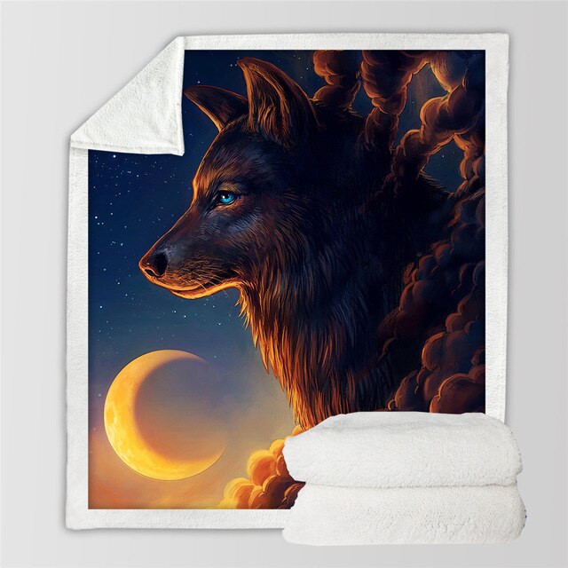 Black Wolf Moon & Assorted Plush Sherpa Blankets