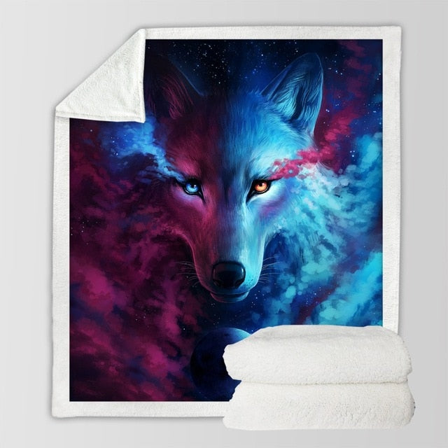 Black Wolf Moon & Assorted Plush Sherpa Blankets