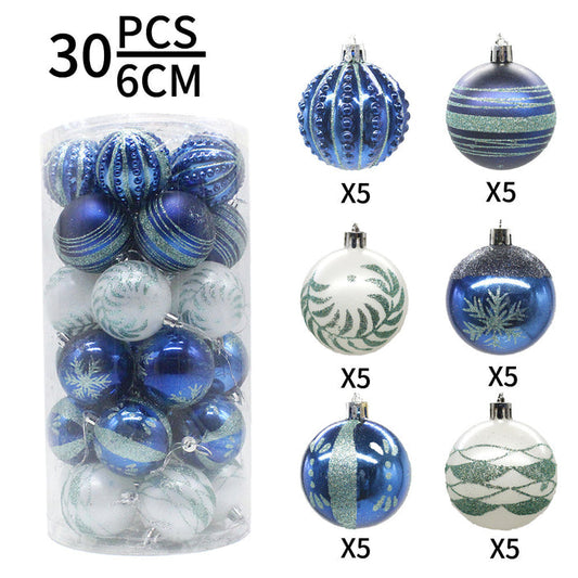Blue 30-Piece 6cm Electroplated Christmas Baubles - Hand-Painted Tree Ornaments