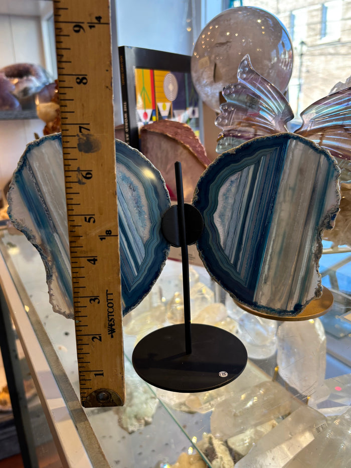 Blue Agate Butterfly Wings with Stand