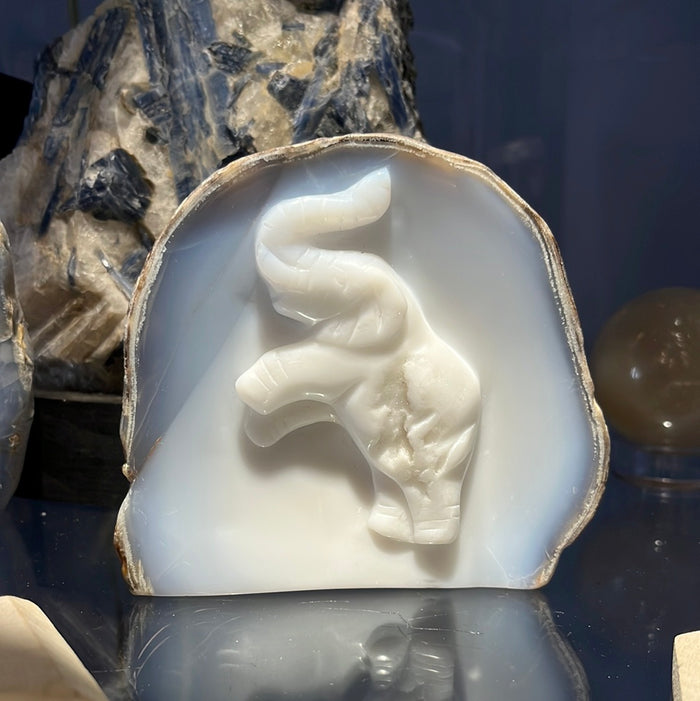 Blue Chalcedony Elephant Hand Carving