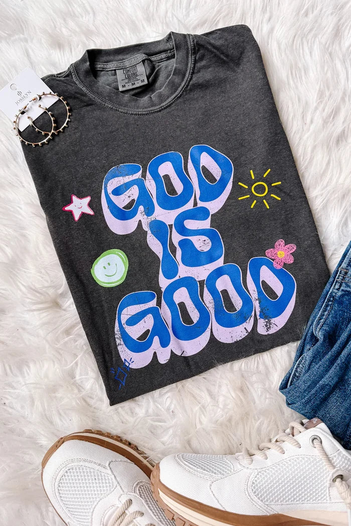 Blue Wavy God is Good Graphic Tee - Pepper