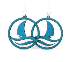 Boat in a storm earrings with waves and sail, eco-friendly jewelry made in USA
