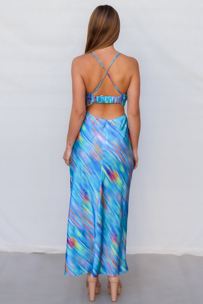 Britney Maxi Dress - Blue Rainbow Stripes - Runway Goddess