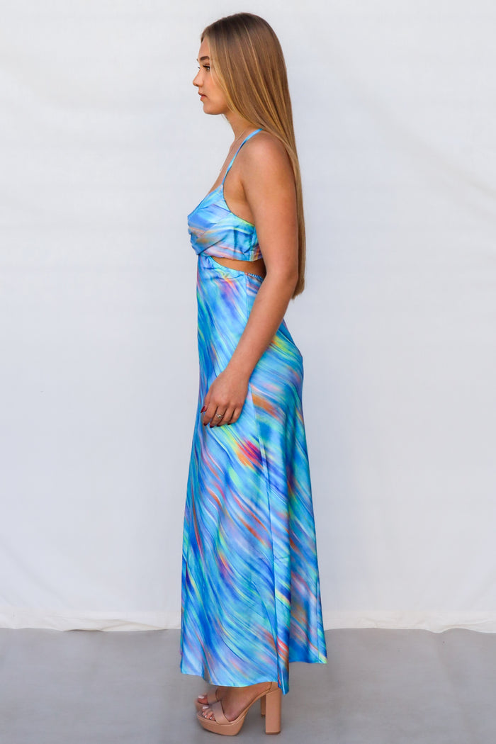 Britney Maxi Dress - Blue Rainbow Stripes - Runway Goddess