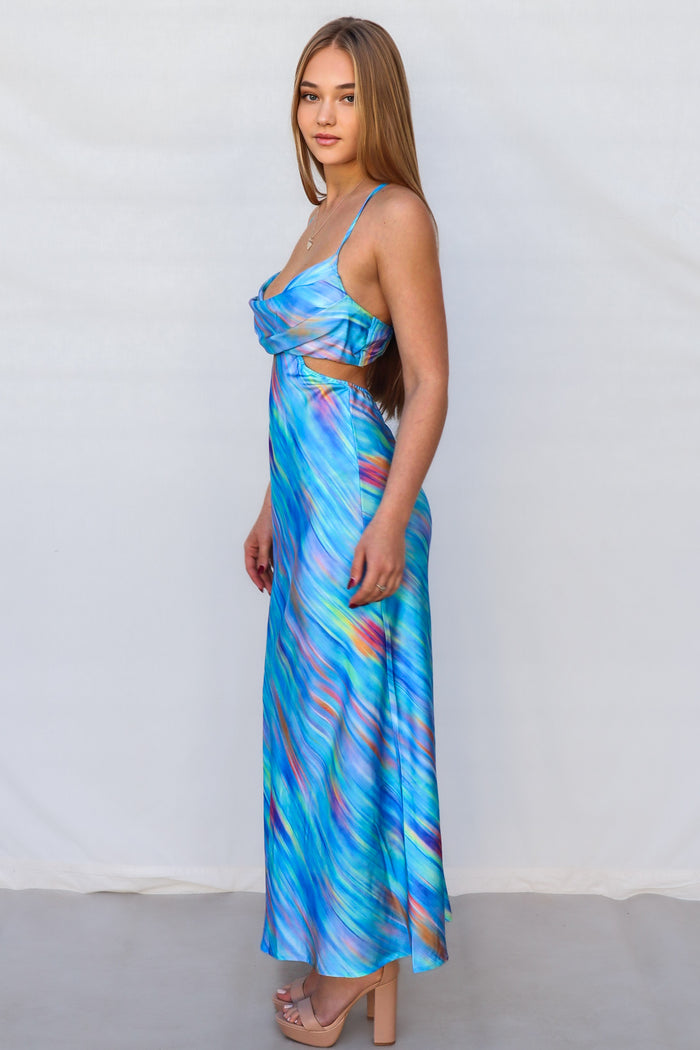 Britney Maxi Dress - Blue Rainbow Stripes - Runway Goddess