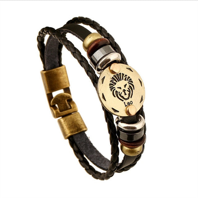 Bronze Alloy Leather Zodiac Bracelet
