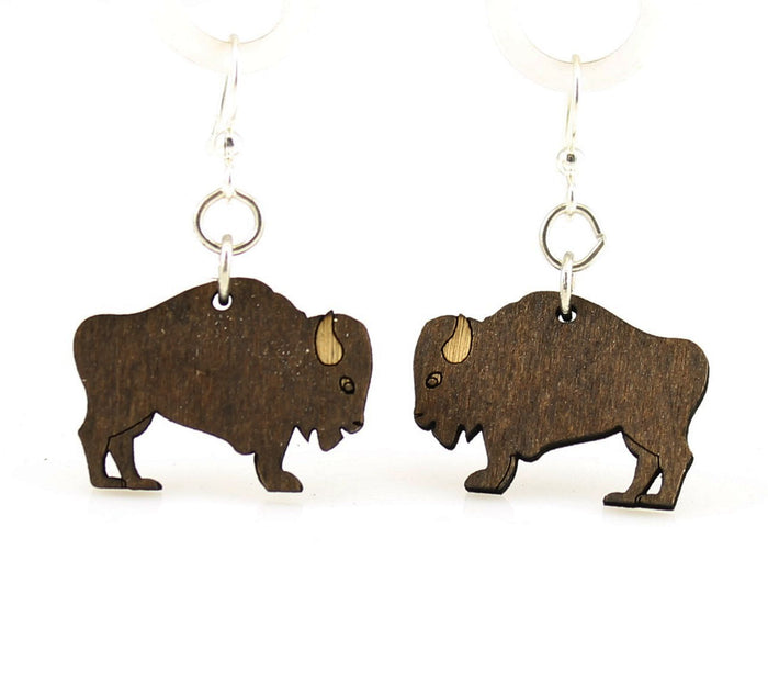 Buffalo bison earrings with shaggy mane, eco-friendly jewelry made in USA
