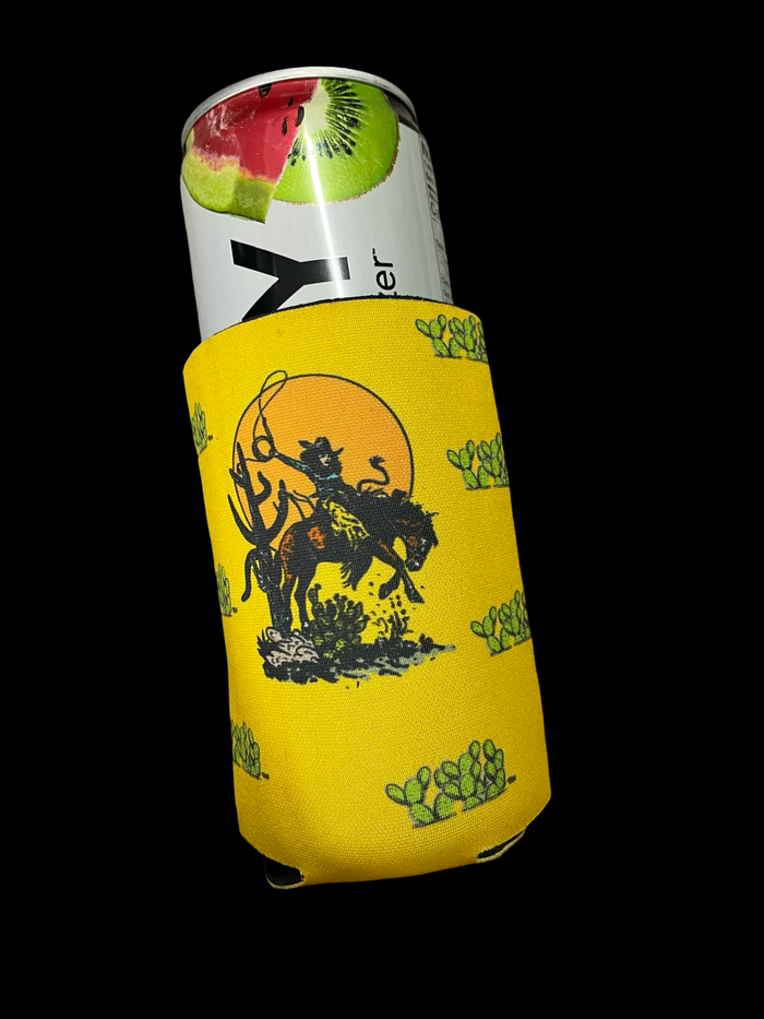 Cactus Cowboy Bronc Yellow Skinny Can cooler