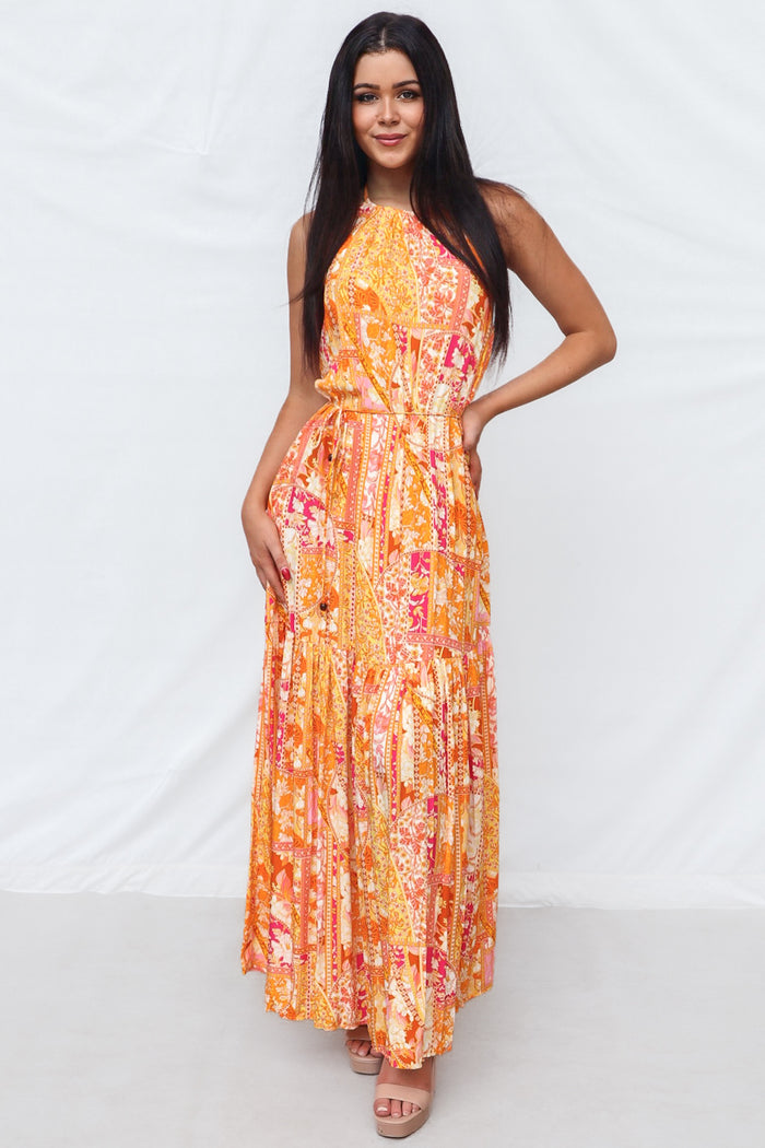 Calypso Maxi Dress - Orange Print - Runway Goddess