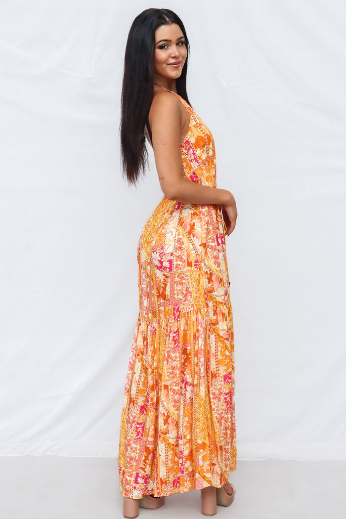 Calypso Maxi Dress - Orange Print - Runway Goddess