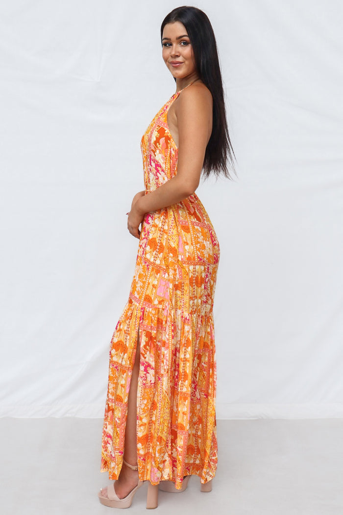 Calypso Maxi Dress - Orange Print - Runway Goddess