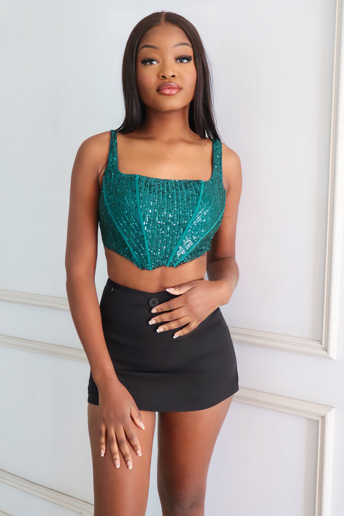 Carla Sequin Top - Emerald - Runway Goddess
