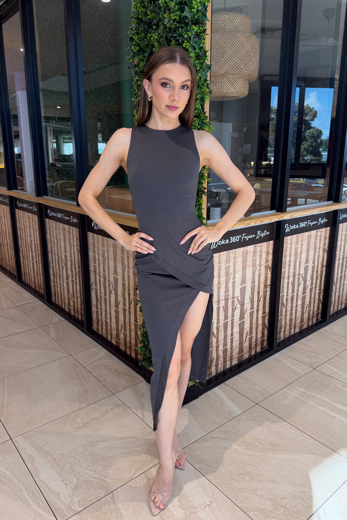 Caspian Maxi Dress - Charcoal - Runway Goddess