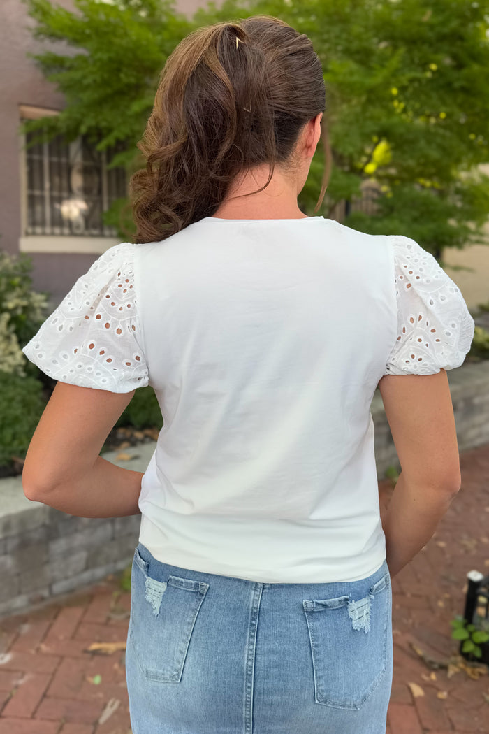 Catalina Eyelet Puff Sleeve Top in White (Final Sale)