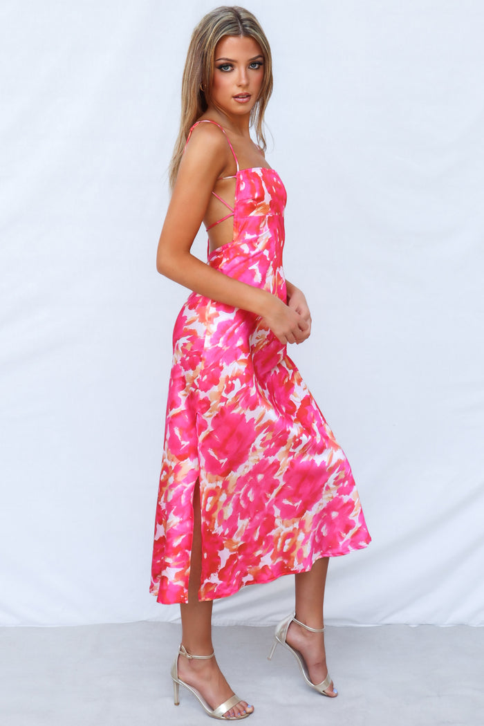 Catherine Midi Dress - Pink Multi - Runway Goddess