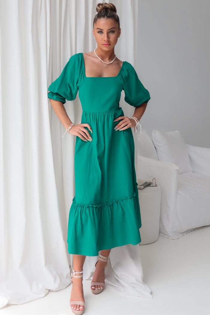 Cecilia Midi Dress - Emerald Green - Runway Goddess