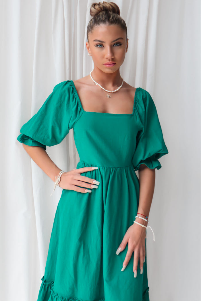 Cecilia Midi Dress - Emerald Green - Runway Goddess