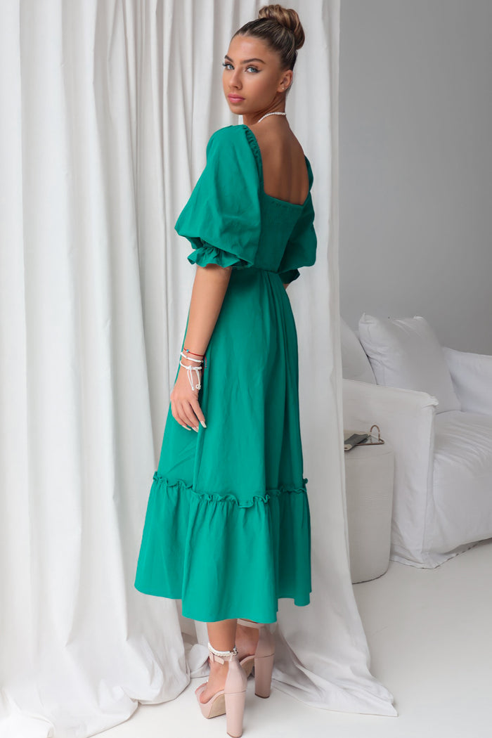 Cecilia Midi Dress - Emerald Green - Runway Goddess