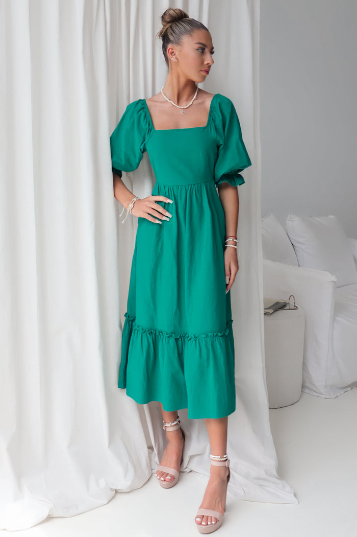 Cecilia Midi Dress - Emerald Green - Runway Goddess