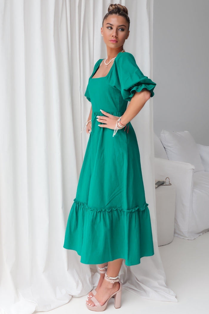 Cecilia Midi Dress - Emerald Green - Runway Goddess