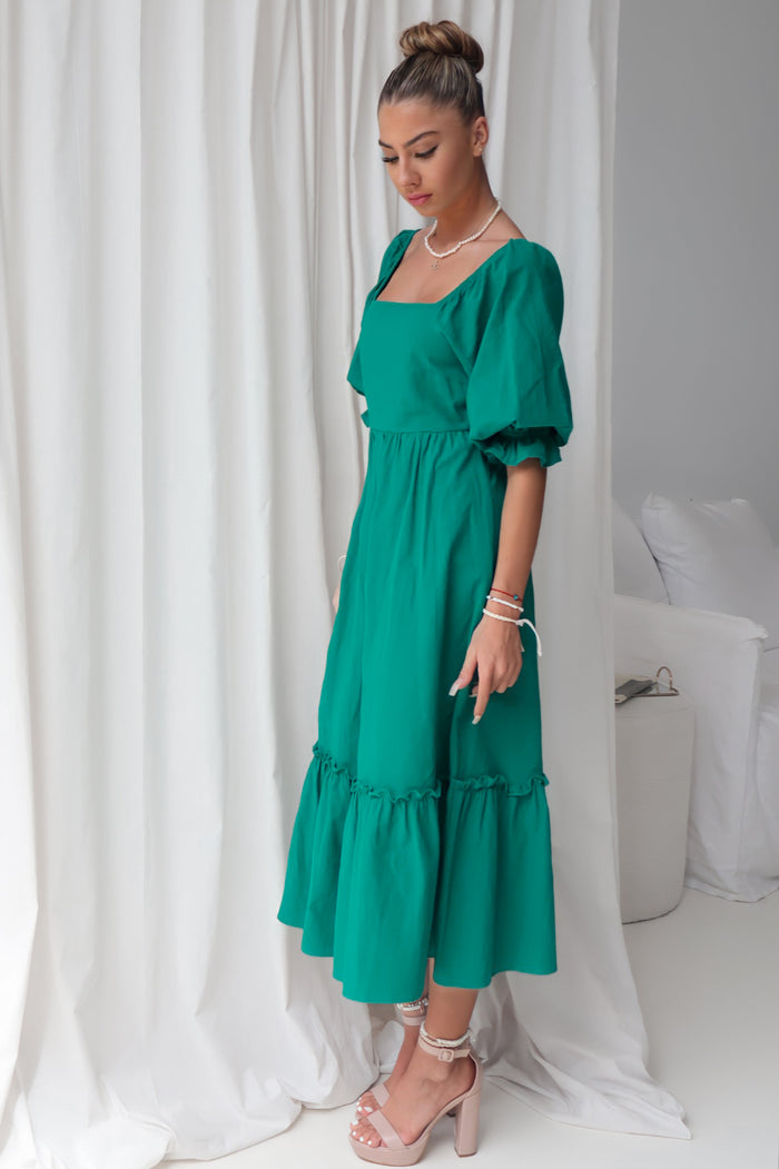Cecilia Midi Dress - Emerald Green - Runway Goddess