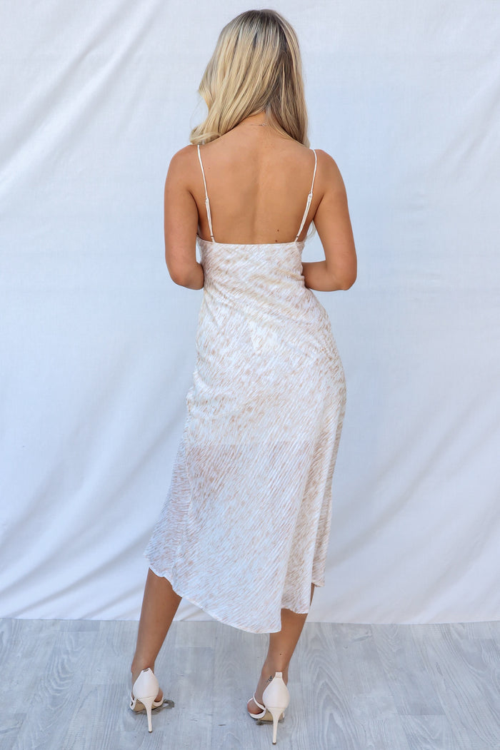 Celine Midi Dress - Beige Chiffon - Runway Goddess